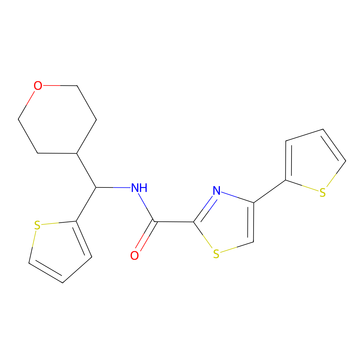 N-[(oxan-4-yl)(thiophen-2-yl)methyl]-4-(thiophen-2-yl)-1,3-thiazole-2-carboxamide molecular structure, CAS 2097872-28-9