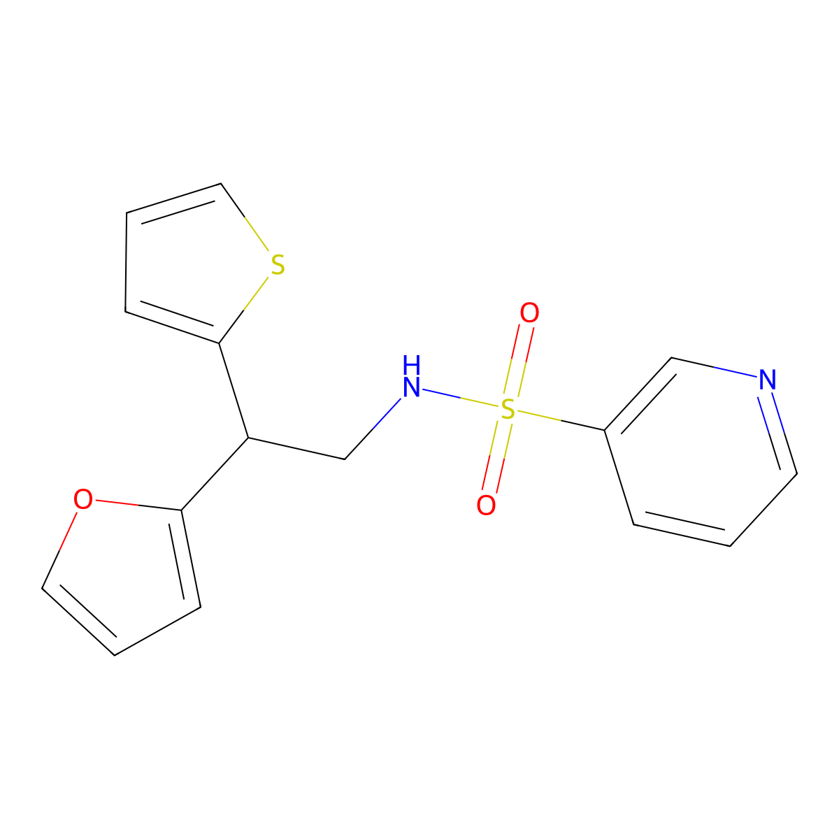 N-[2-(furan-2-yl)-2-(thiophen-2-yl)ethyl]pyridine-3-sulfonamide molecular structure, CAS 2097872-29-0