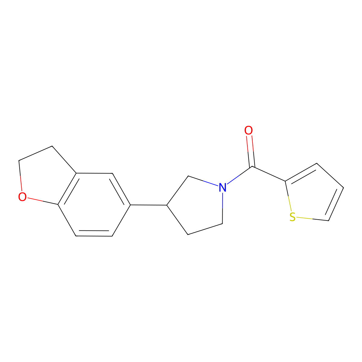 3-(2,3-Dihydro-1-benzofuran-5-yl)-1-(thiophene-2-carbonyl)pyrrolidine molecular structure, CAS 2097872-30-3