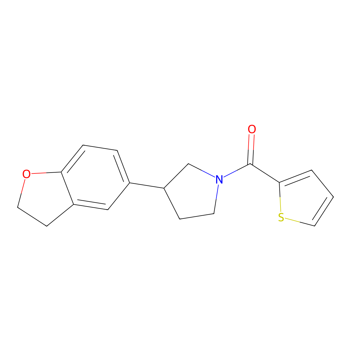 3-(2,3-Dihydro-1-benzofuran-5-yl)-1-(thiophene-2-carbonyl)pyrrolidine molecular structure, CAS 2097872-30-3