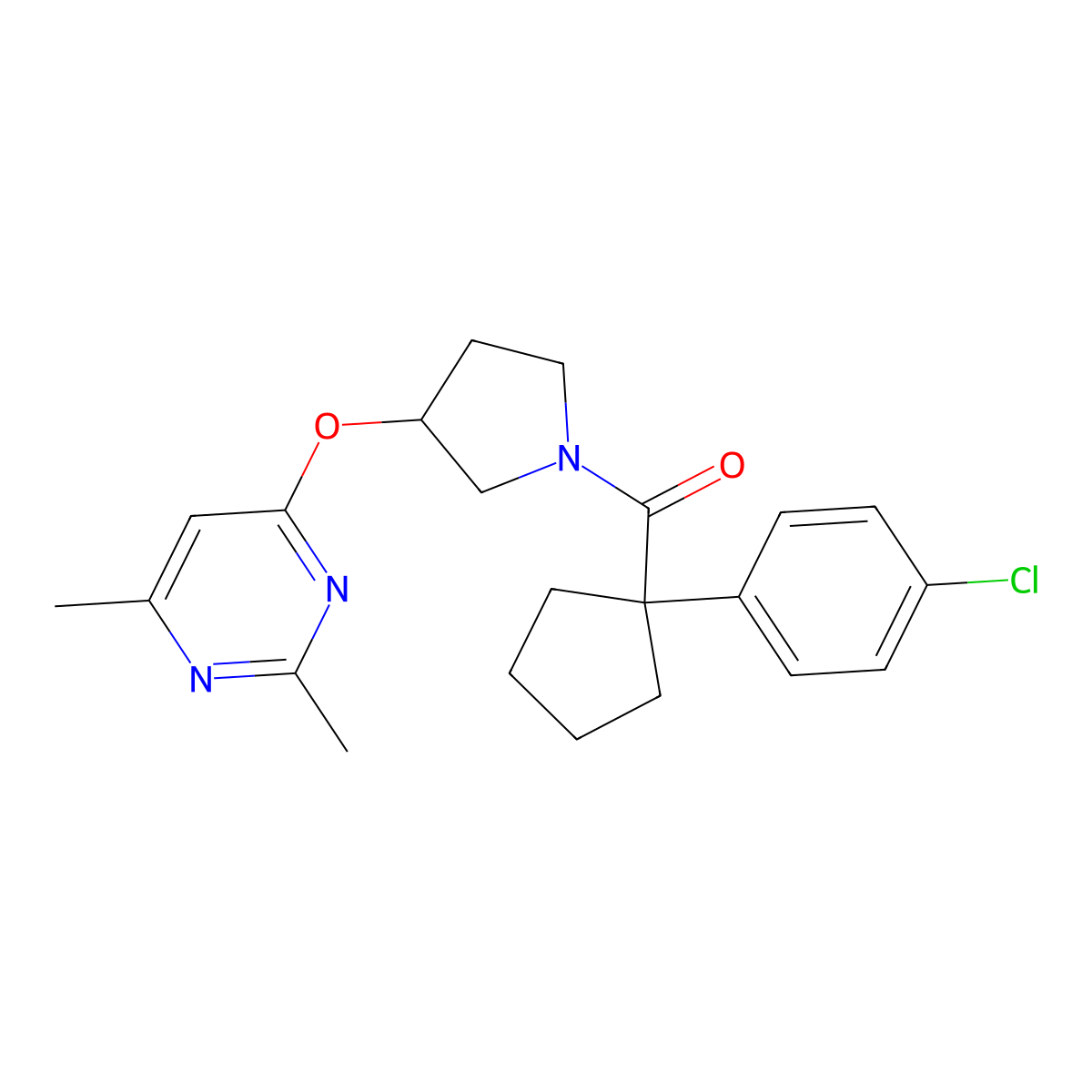 4-({1-[1-(4-Chlorophenyl)cyclopentanecarbonyl]pyrrolidin-3-yl}oxy)-2,6-dimethylpyrimidine molecular structure, CAS 2097872-33-6