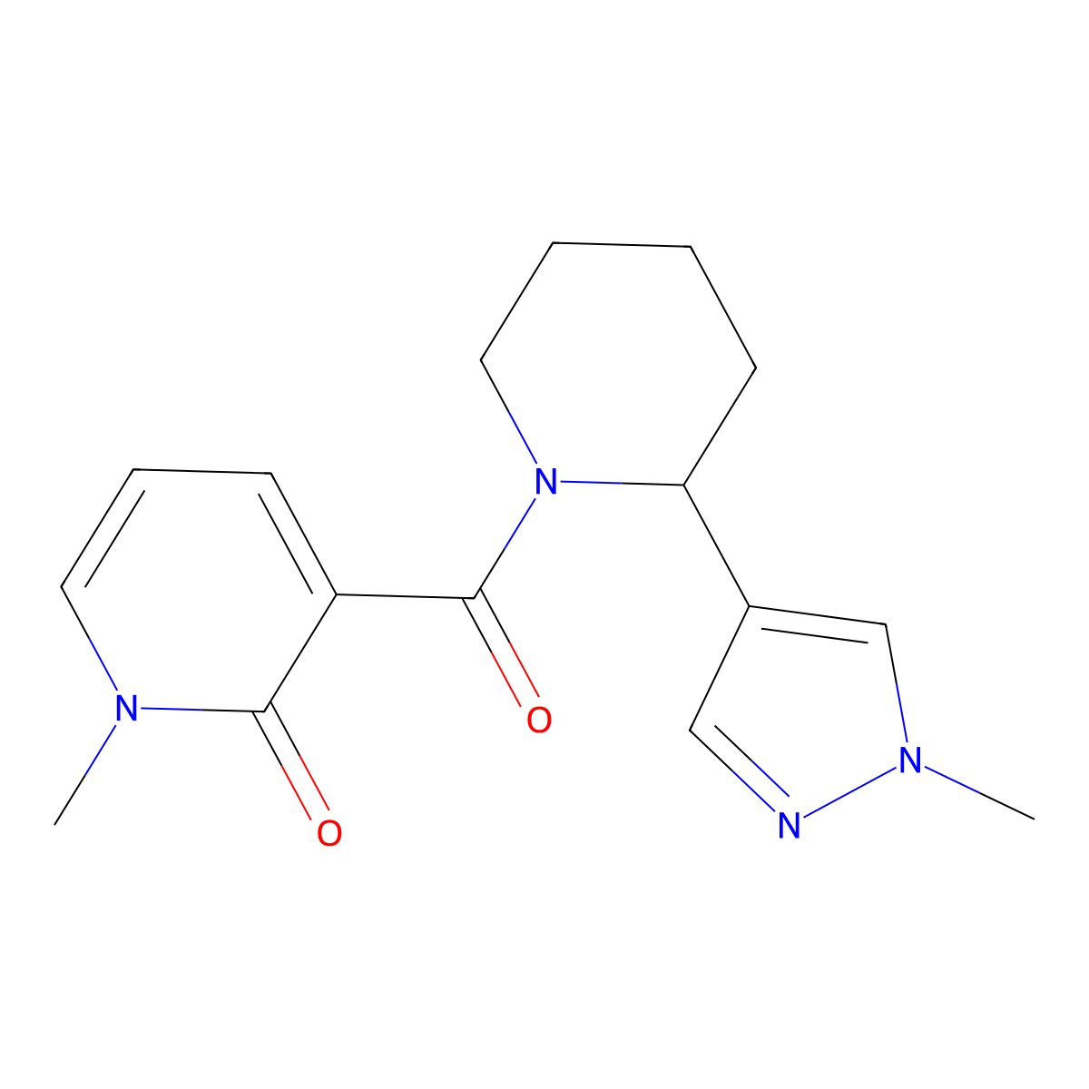 1-methyl-3-[2-(1-methyl-1H-pyrazol-4-yl)piperidine-1-carbonyl]-1,2-dihydropyridin-2-one molecular structure, CAS 2097872-34-7