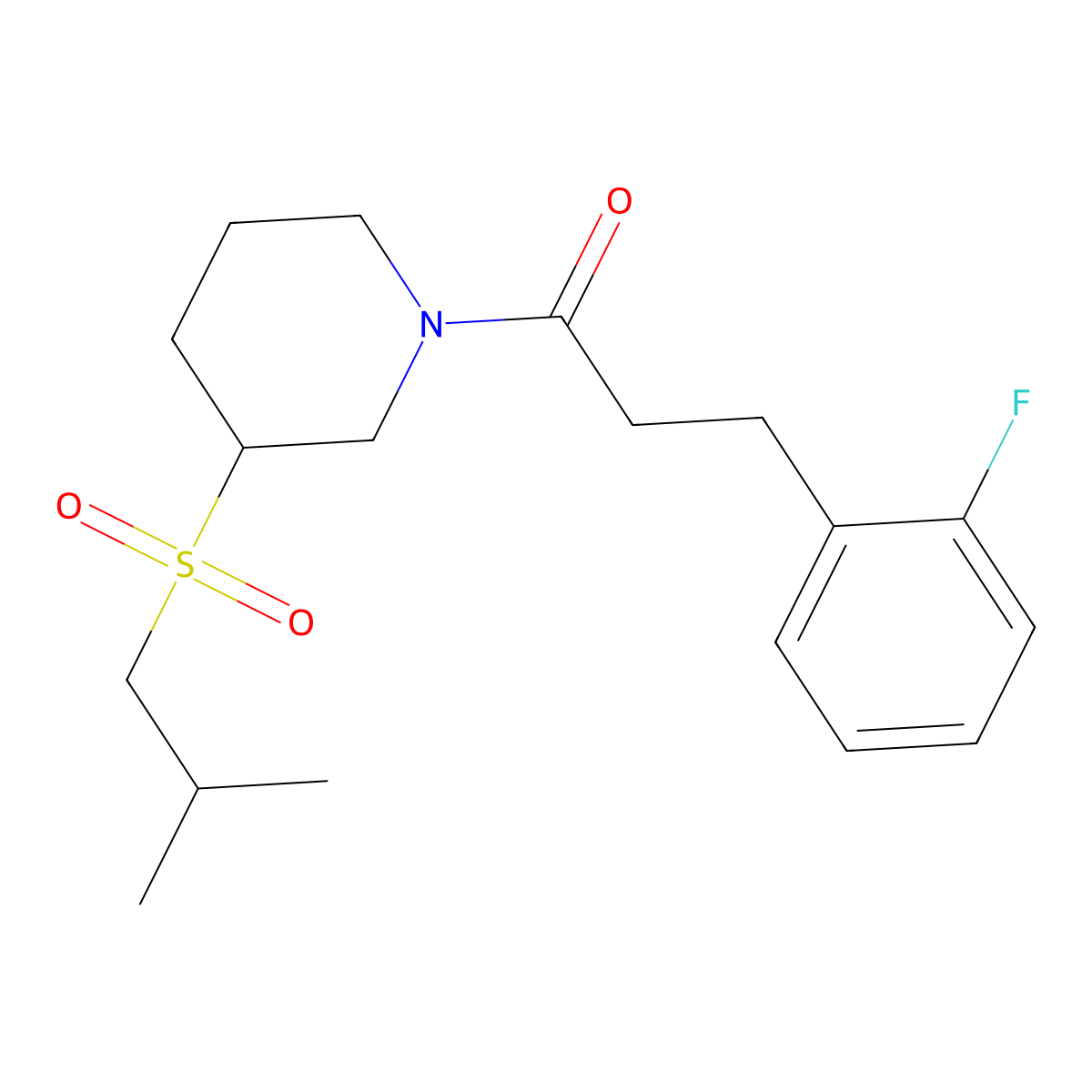 3-(2-Fluorophenyl)-1-[3-(2-methylpropanesulfonyl)piperidin-1-yl]propan-1-one molecular structure, CAS 2097872-36-9