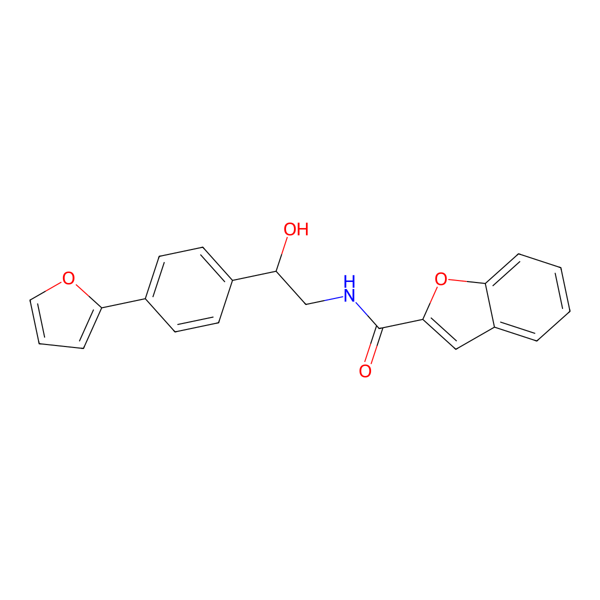 N-{2-[4-(furan-2-yl)phenyl]-2-hydroxyethyl}-1-benzofuran-2-carboxamide molecular structure, CAS 2097872-38-1