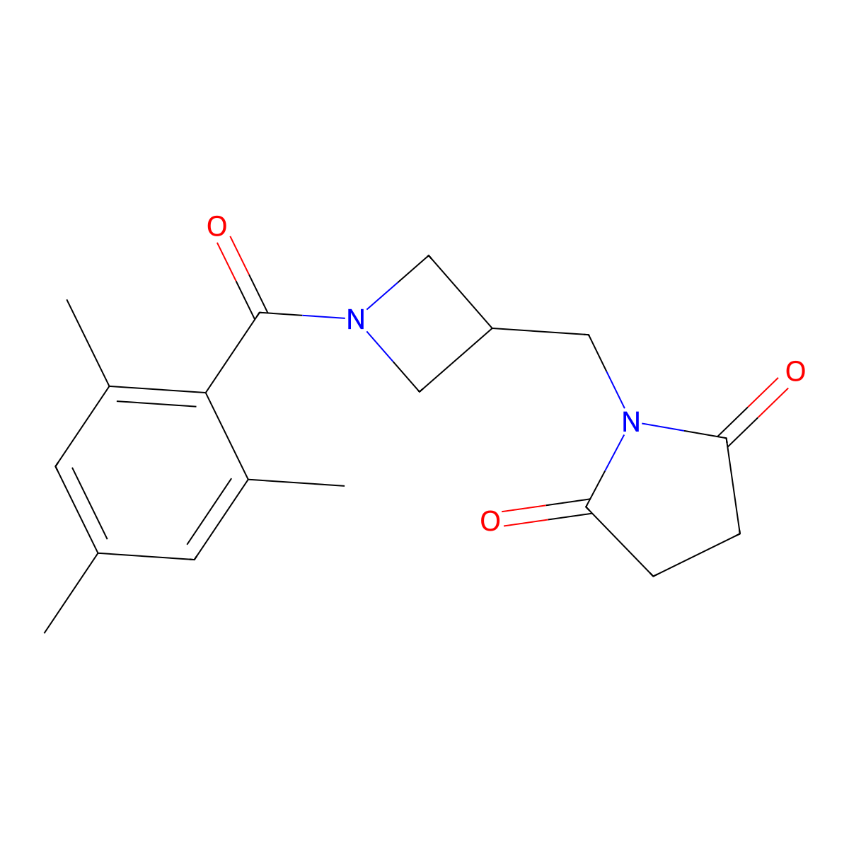 1-{[1-(2,4,6-Trimethylbenzoyl)azetidin-3-yl]methyl}pyrrolidine-2,5-dione molecular structure, CAS 2097872-40-5