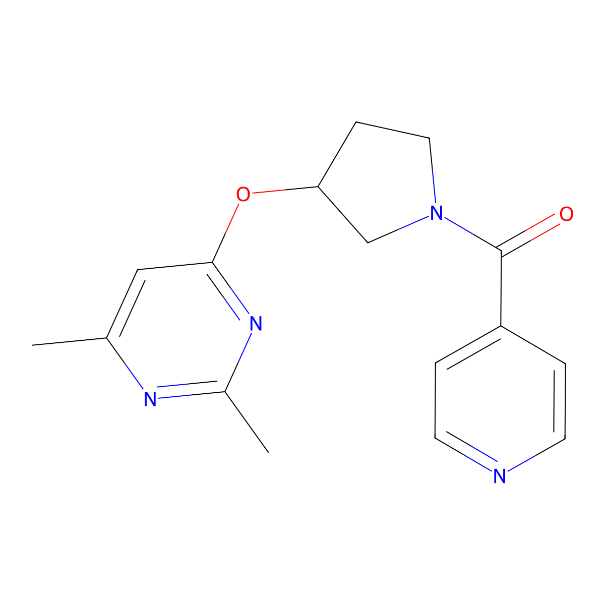 2,4-Dimethyl-6-{[1-(pyridine-4-carbonyl)pyrrolidin-3-yl]oxy}pyrimidine molecular structure, CAS 2097872-41-6
