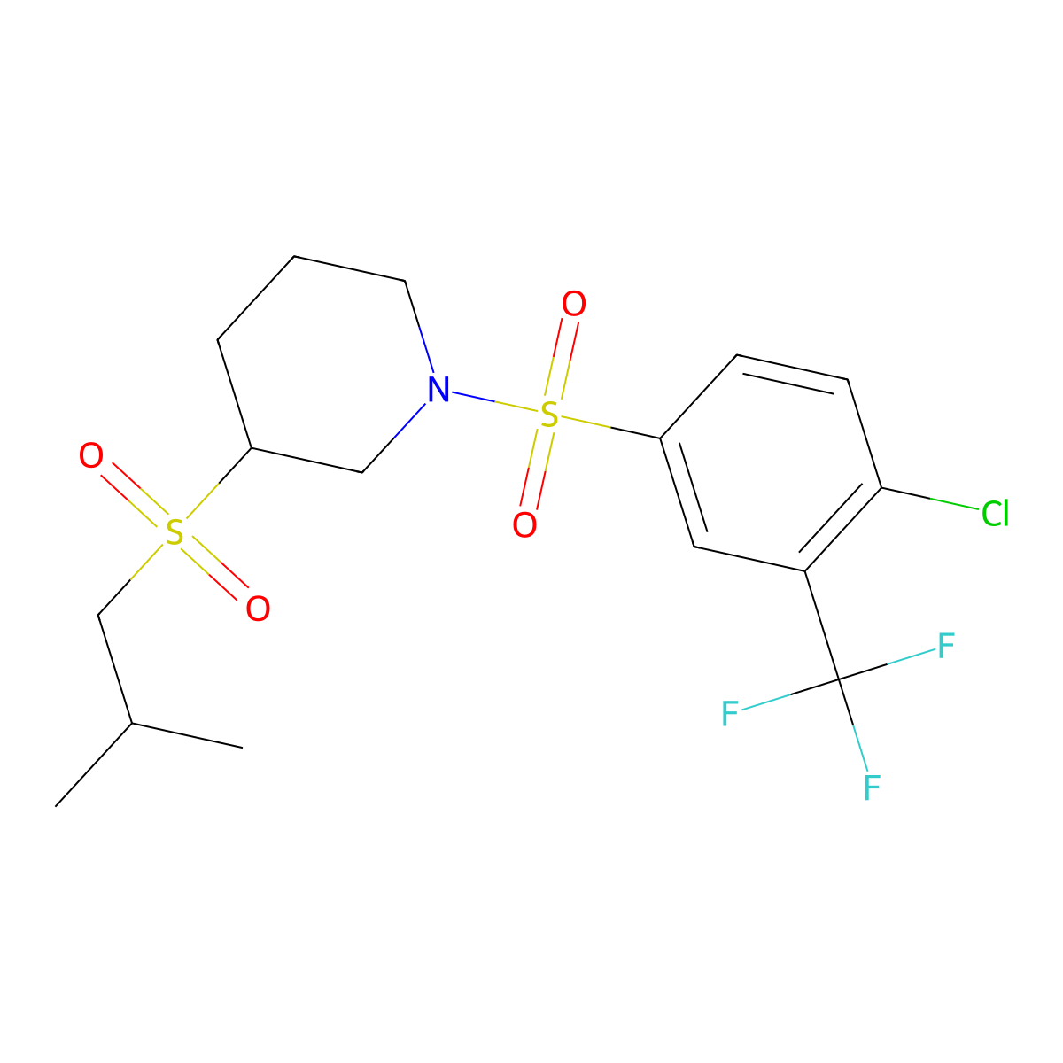 1-[4-Chloro-3-(trifluoromethyl)benzenesulfonyl]-3-(2-methylpropanesulfonyl)piperidine molecular structure, CAS 2097872-42-7
