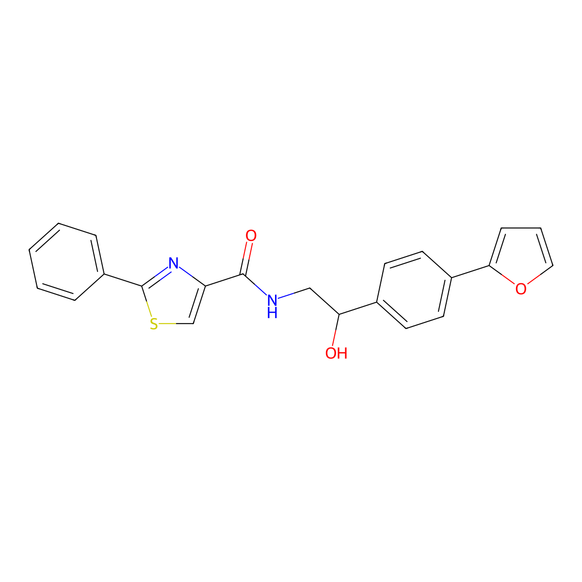 N-{2-[4-(furan-2-yl)phenyl]-2-hydroxyethyl}-2-phenyl-1,3-thiazole-4-carboxamide molecular structure, CAS 2097872-46-1