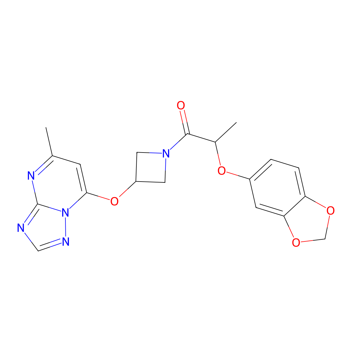 2-(2H-1,3-benzodioxol-5-yloxy)-1-[3-({5-methyl-[1,2,4]triazolo[1,5-a]pyrimidin-7-yl}oxy)azetidin-1-yl]propan-1-one molecular structure, CAS 2097872-49-4