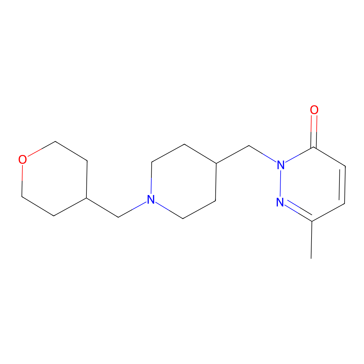 6-Methyl-2-({1-[(oxan-4-yl)methyl]piperidin-4-yl}methyl)-2,3-dihydropyridazin-3-one molecular structure, CAS 2097872-51-8