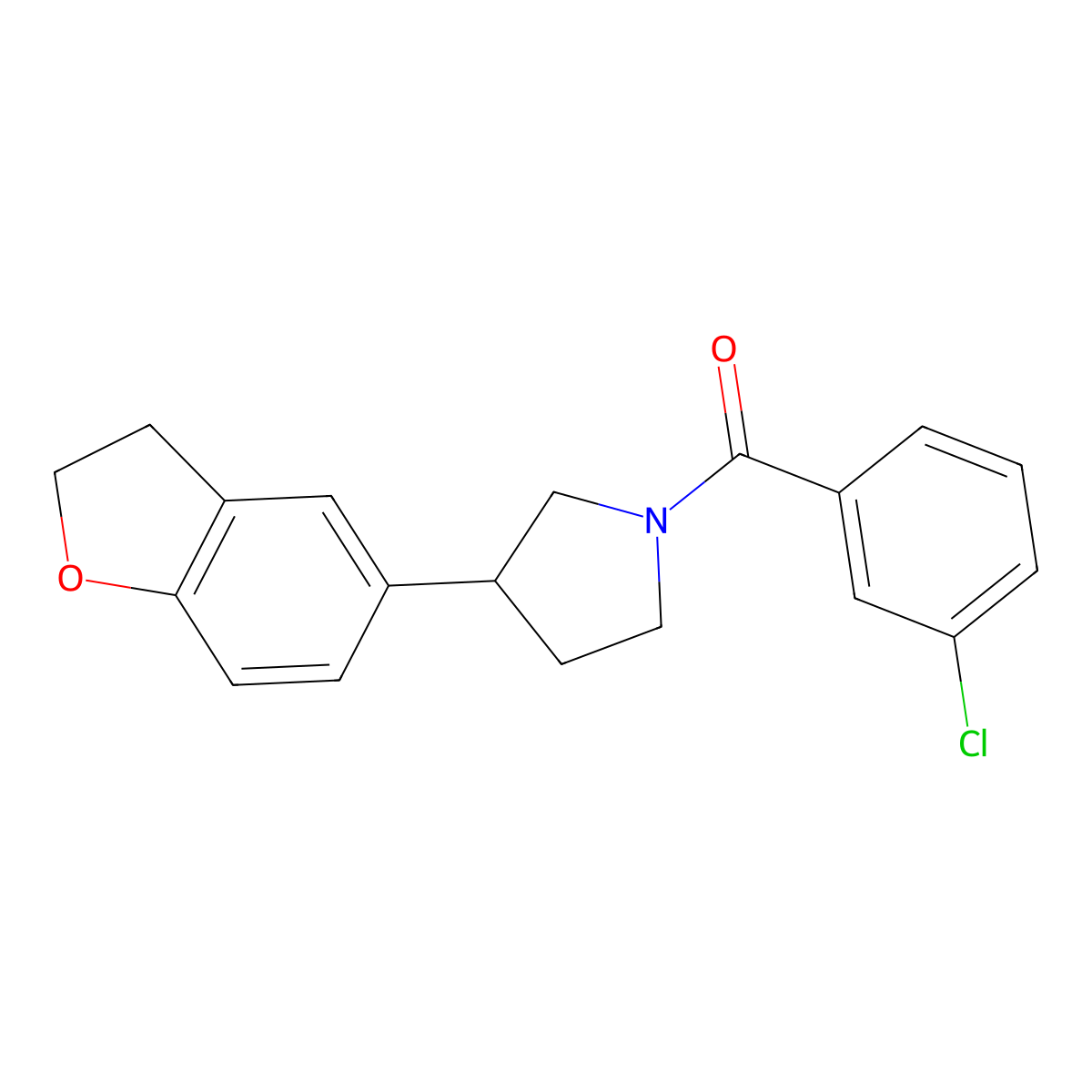 1-(3-Chlorobenzoyl)-3-(2,3-dihydro-1-benzofuran-5-yl)pyrrolidine molecular structure, CAS 2097872-54-1