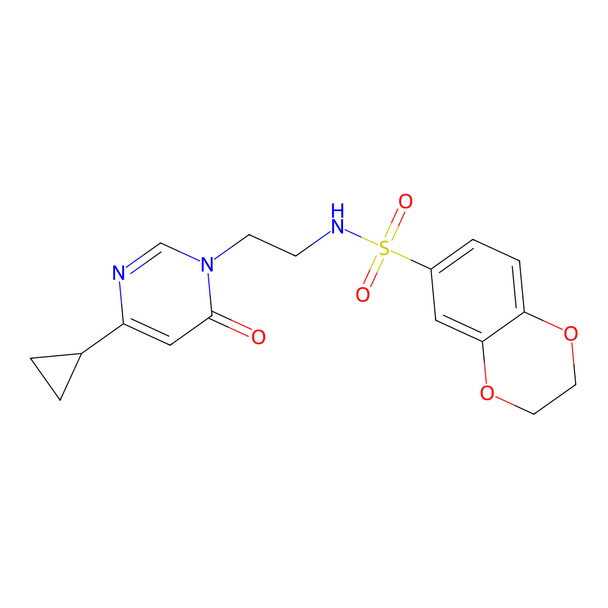 N-[2-(4-cyclopropyl-6-oxo-1,6-dihydropyrimidin-1-yl)ethyl]-2,3-dihydro-1,4-benzodioxine-6-sulfonamide molecular structure, CAS 2097872-56-3
