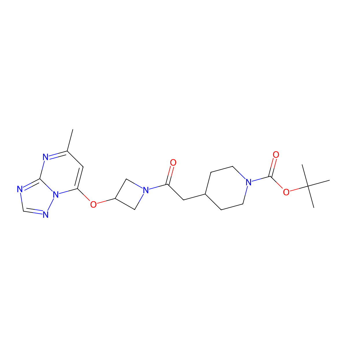 Tert-butyl 4-{2-[3-({5-methyl-[1,2,4]triazolo[1,5-a]pyrimidin-7-yl}oxy)azetidin-1-yl]-2-oxoethyl}piperidine-1-carboxylate molecular structure, CAS 2097872-58-5