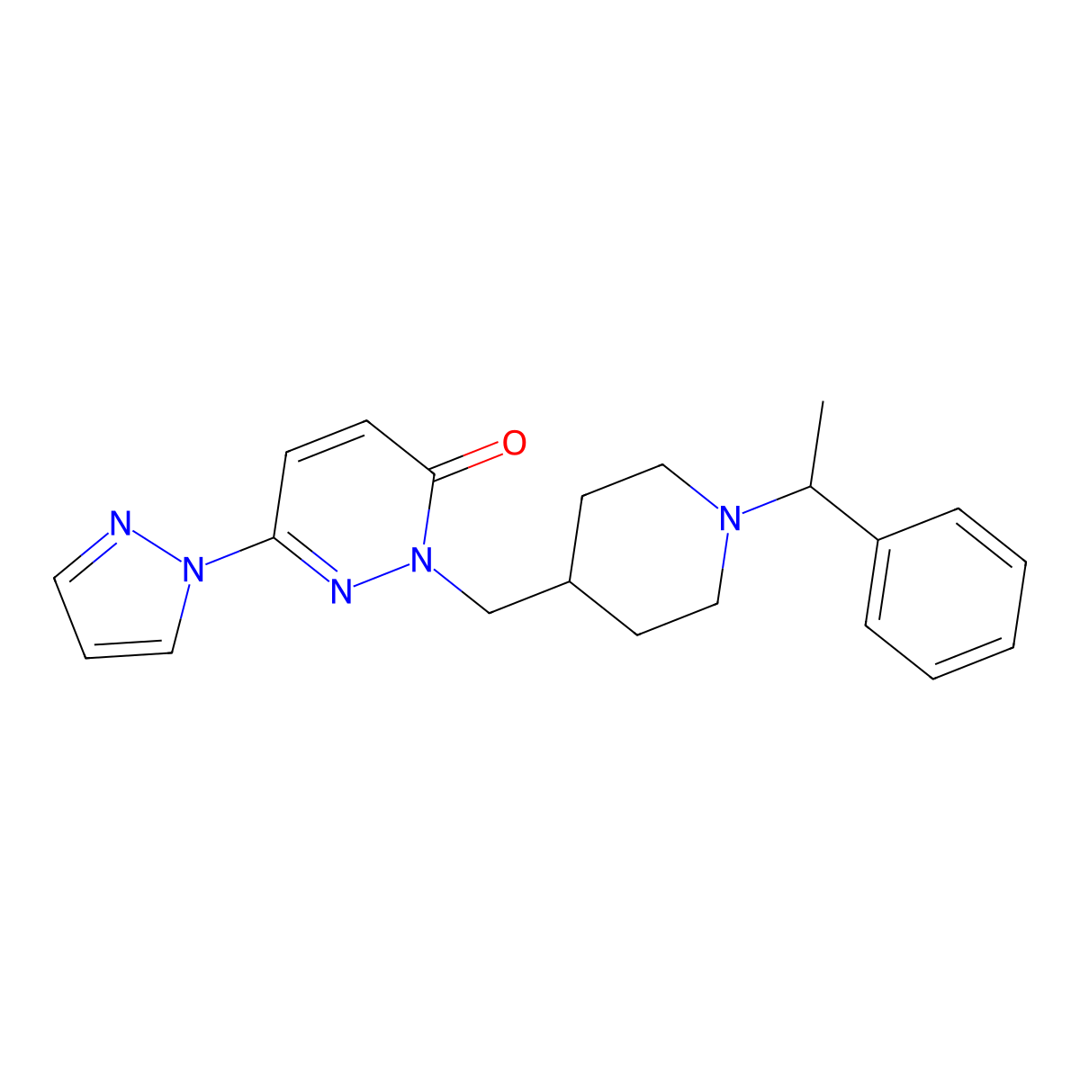 2-{[1-(1-phenylethyl)piperidin-4-yl]methyl}-6-(1H-pyrazol-1-yl)-2,3-dihydropyridazin-3-one molecular structure, CAS 2097872-68-7