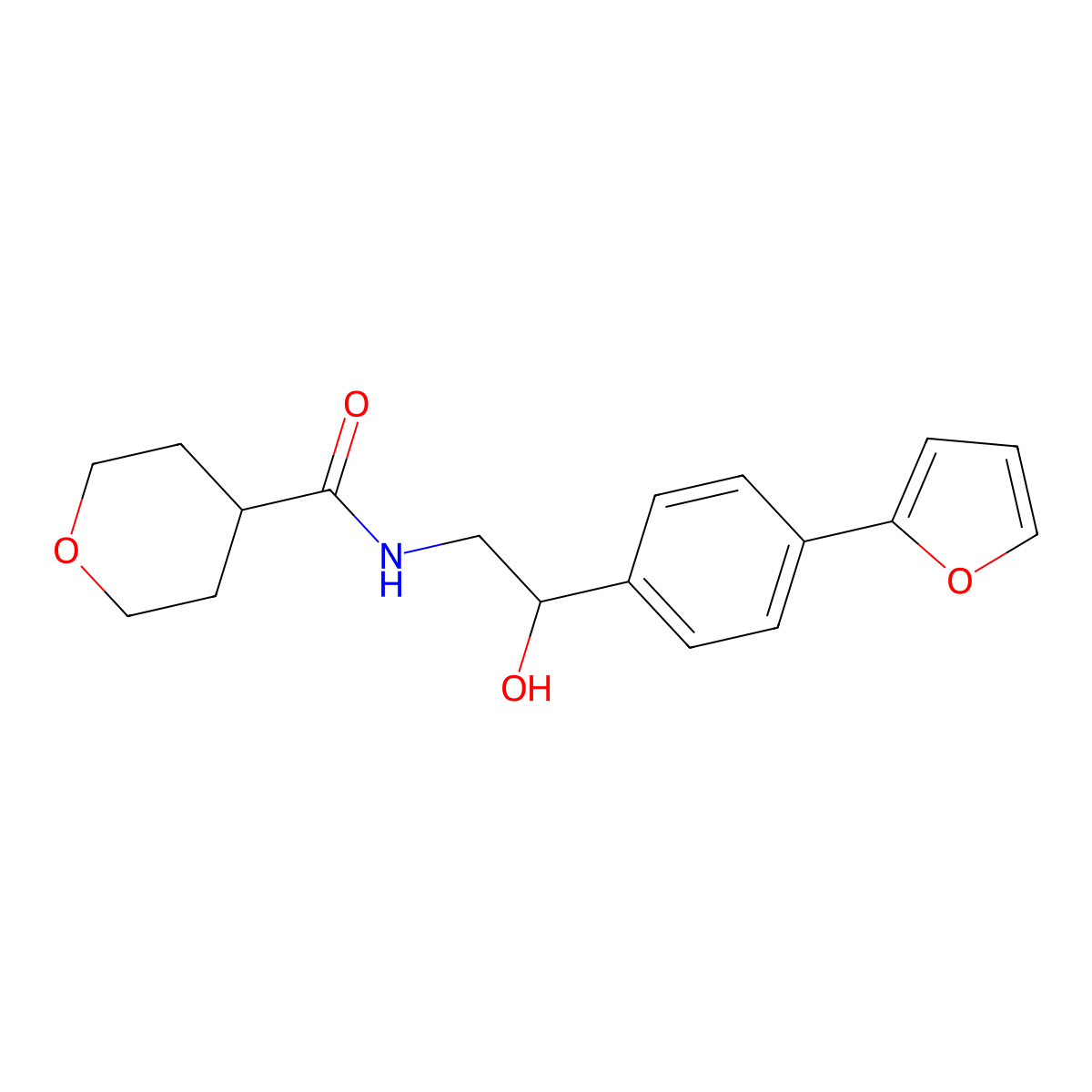 N-{2-[4-(furan-2-yl)phenyl]-2-hydroxyethyl}oxane-4-carboxamide molecular structure, CAS 2097872-69-8