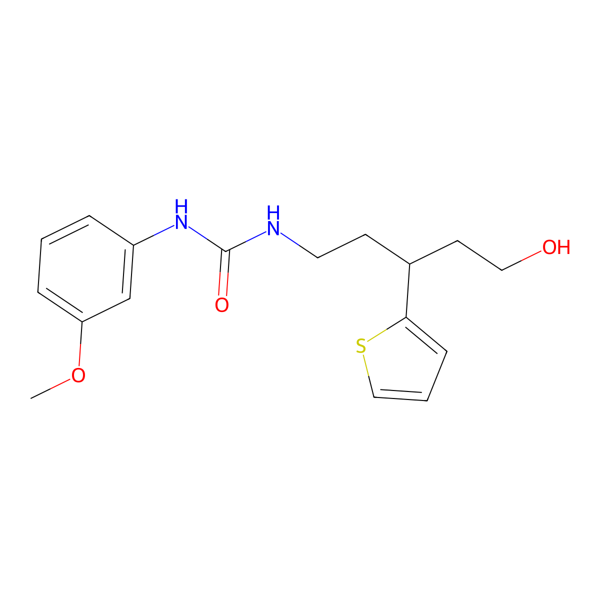 3-[5-Hydroxy-3-(thiophen-2-yl)pentyl]-1-(3-methoxyphenyl)urea molecular structure, CAS 2097872-72-3