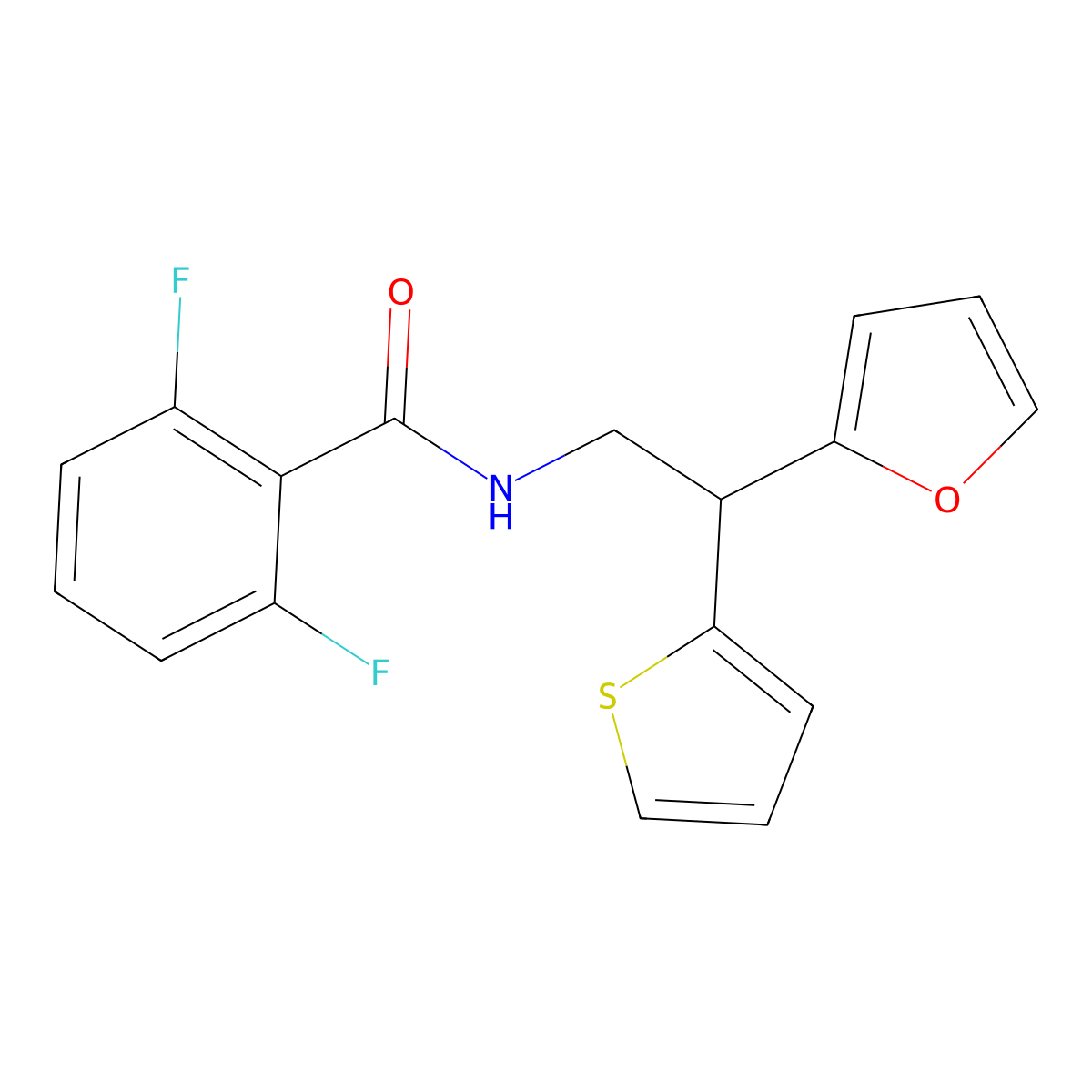 2,6-difluoro-N-[2-(furan-2-yl)-2-(thiophen-2-yl)ethyl]benzamide molecular structure, CAS 2097872-75-6