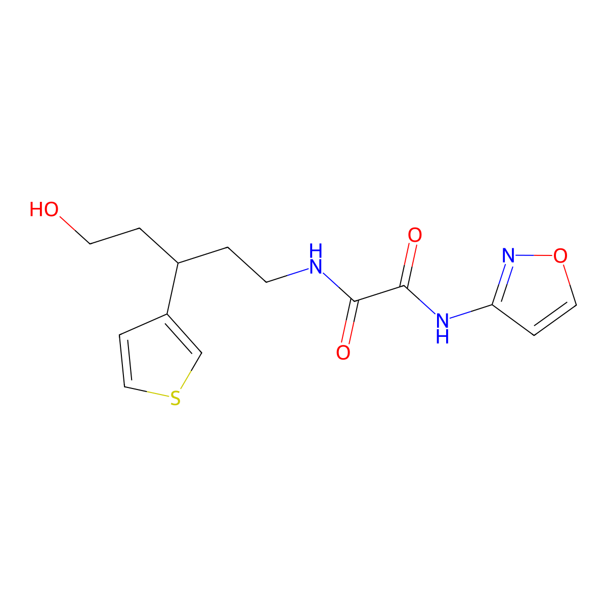 N'-[5-hydroxy-3-(thiophen-3-yl)pentyl]-N-(1,2-oxazol-3-yl)ethanediamide molecular structure, CAS 2097872-80-3