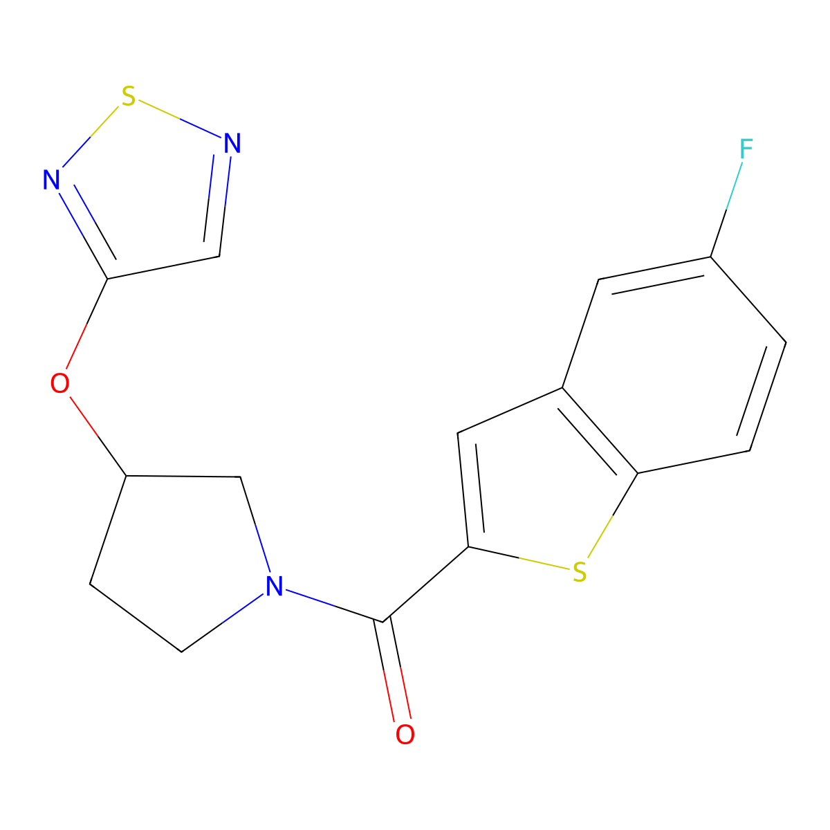 3-{[1-(5-Fluoro-1-benzothiophene-2-carbonyl)pyrrolidin-3-yl]oxy}-1,2,5-thiadiazole molecular structure, CAS 2097872-81-4