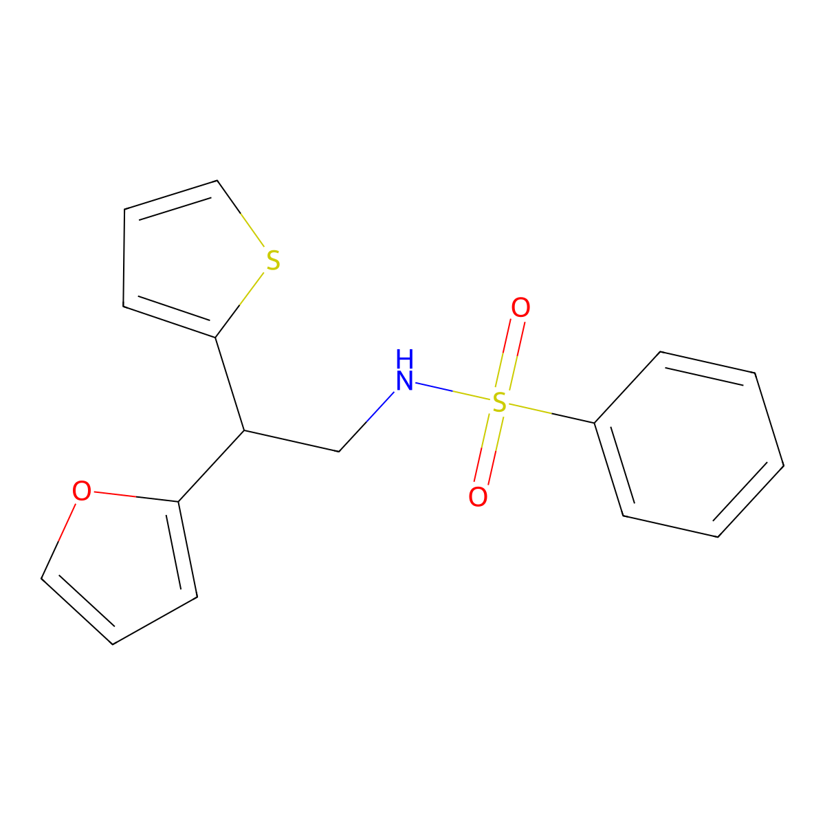 N-[2-(furan-2-yl)-2-(thiophen-2-yl)ethyl]benzenesulfonamide molecular structure, CAS 2097872-84-7