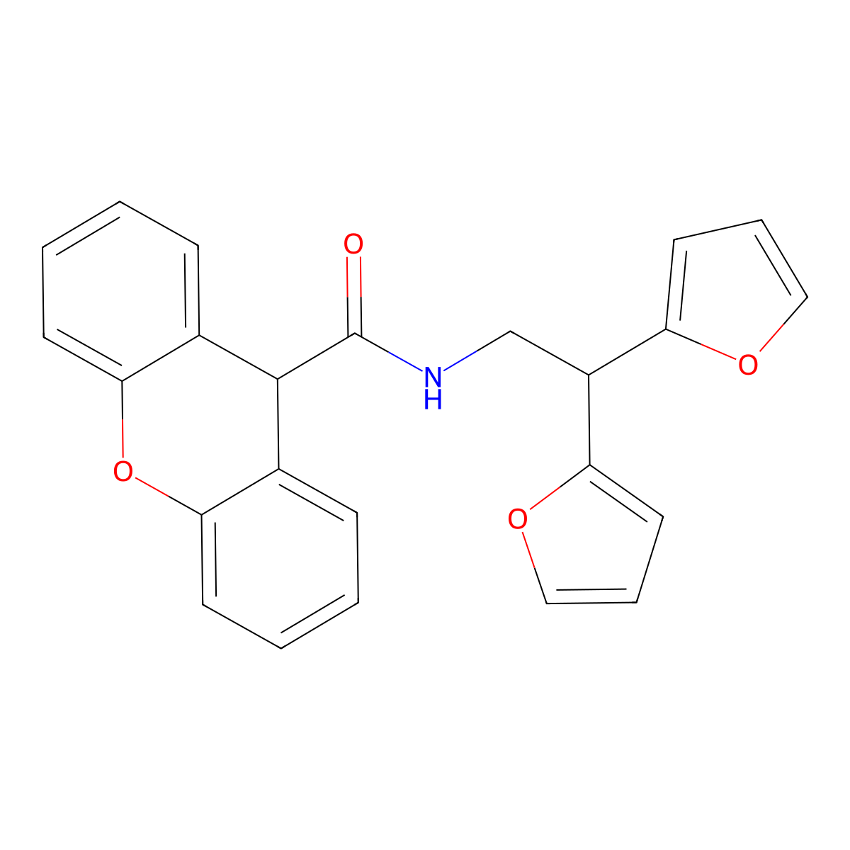 N-[2,2-bis(furan-2-yl)ethyl]-9H-xanthene-9-carboxamide molecular structure, CAS 2097872-85-8
