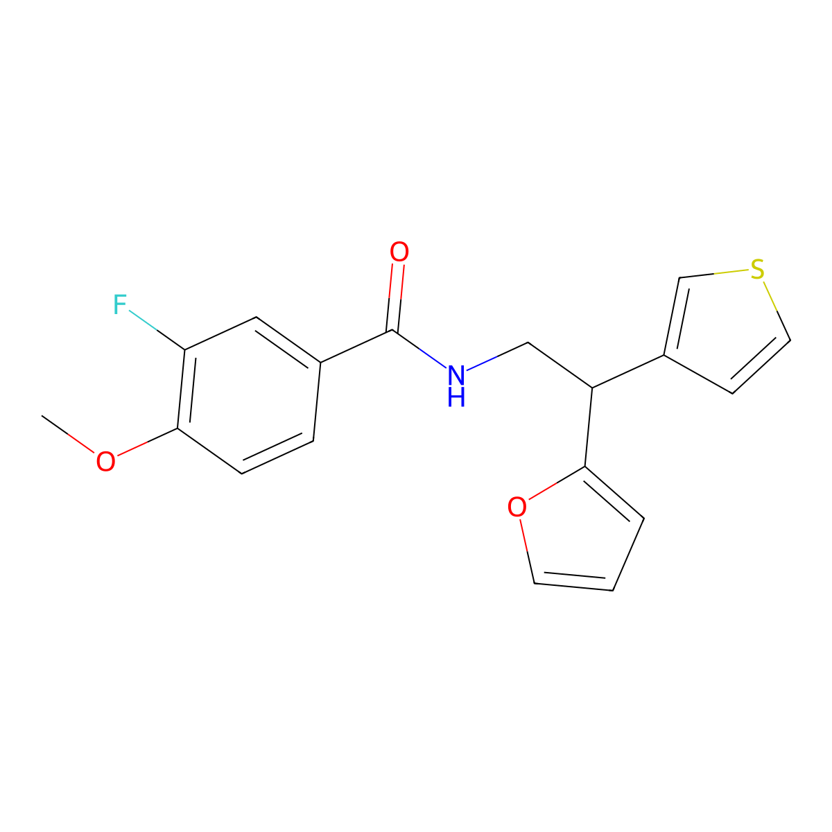 3-fluoro-N-[2-(furan-2-yl)-2-(thiophen-3-yl)ethyl]-4-methoxybenzamide molecular structure, CAS 2097872-88-1
