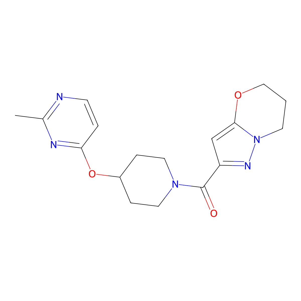 (6,7-dihydro-5H-pyrazolo[5,1-b][1,3]oxazin-2-yl)(4-((2-methylpyrimidin-4-yl)oxy)piperidin-1-yl)methanone molecular structure, CAS 2097872-89-2
