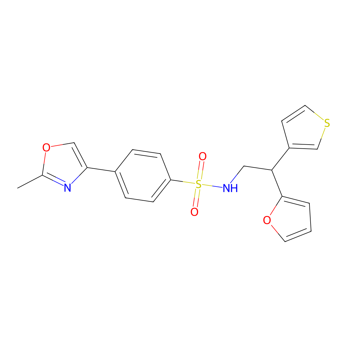 N-[2-(furan-2-yl)-2-(thiophen-3-yl)ethyl]-4-(2-methyl-1,3-oxazol-4-yl)benzene-1-sulfonamide molecular structure, CAS 2097872-94-9
