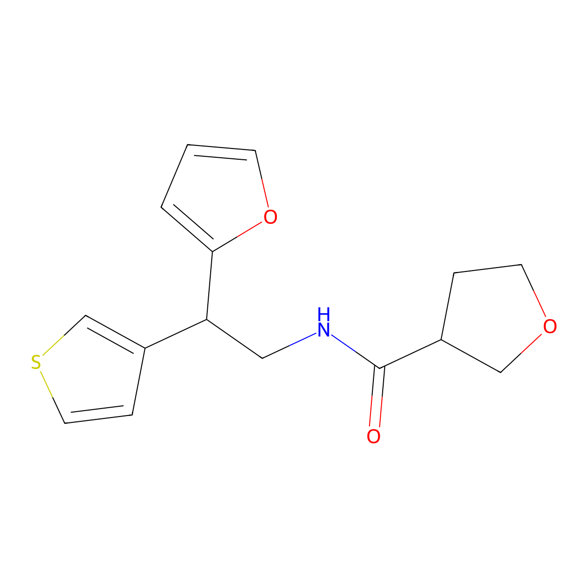 N-[2-(furan-2-yl)-2-(thiophen-3-yl)ethyl]oxolane-3-carboxamide molecular structure, CAS 2097872-96-1