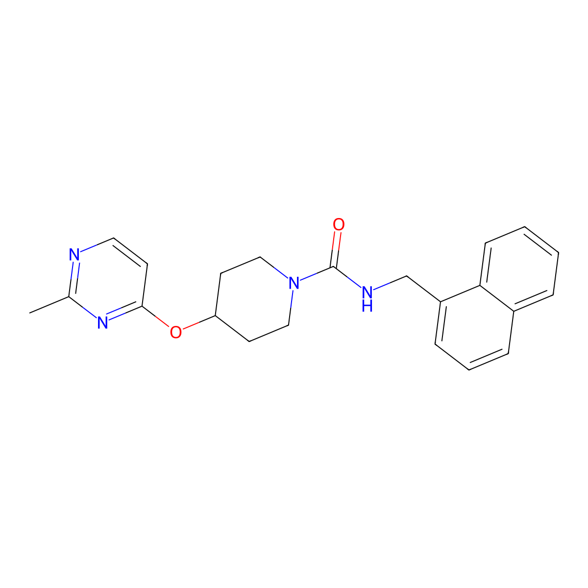 4-((2-methylpyrimidin-4-yl)oxy)-N-(naphthalen-1-ylmethyl)piperidine-1-carboxamide molecular structure, CAS 2097872-98-3