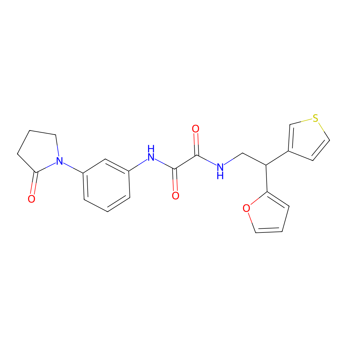 N-[2-(furan-2-yl)-2-(thiophen-3-yl)ethyl]-N'-[3-(2-oxopyrrolidin-1-yl)phenyl]ethanediamide molecular structure, CAS 2097873-00-0
