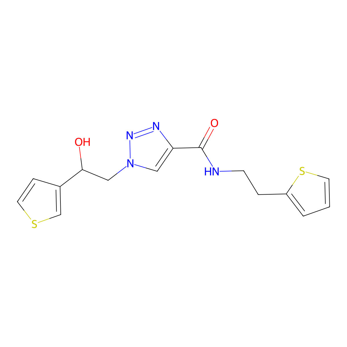 1-[2-hydroxy-2-(thiophen-3-yl)ethyl]-N-[2-(thiophen-2-yl)ethyl]-1H-1,2,3-triazole-4-carboxamide molecular structure, CAS 2097873-02-2