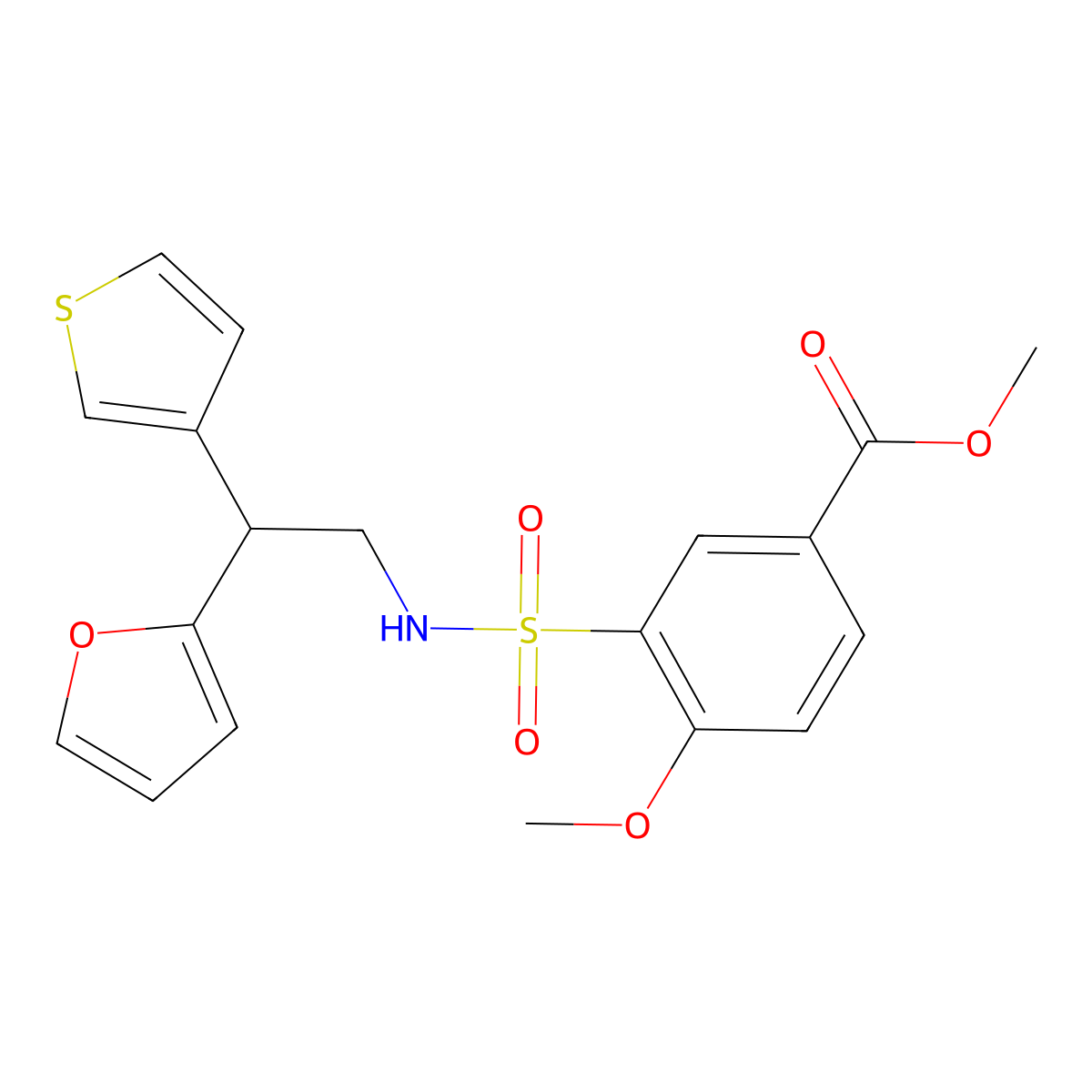 Methyl 3-{[2-(furan-2-yl)-2-(thiophen-3-yl)ethyl]sulfamoyl}-4-methoxybenzoate molecular structure, CAS 2097873-08-8