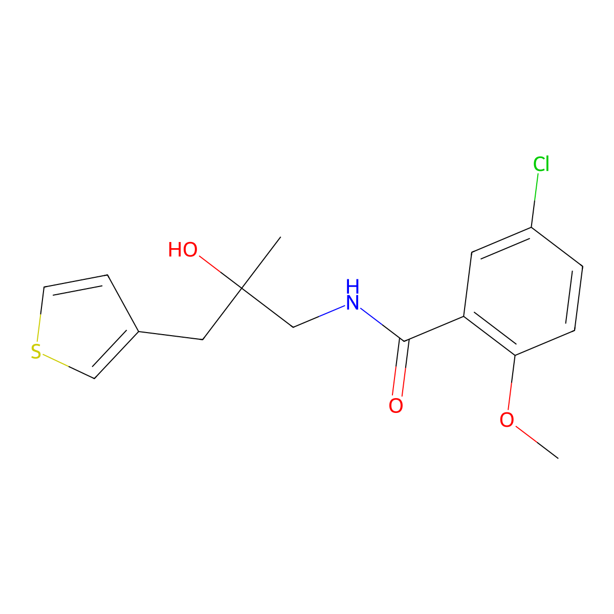 5-chloro-N-{2-hydroxy-2-[(thiophen-3-yl)methyl]propyl}-2-methoxybenzamide molecular structure, CAS 2097873-11-3