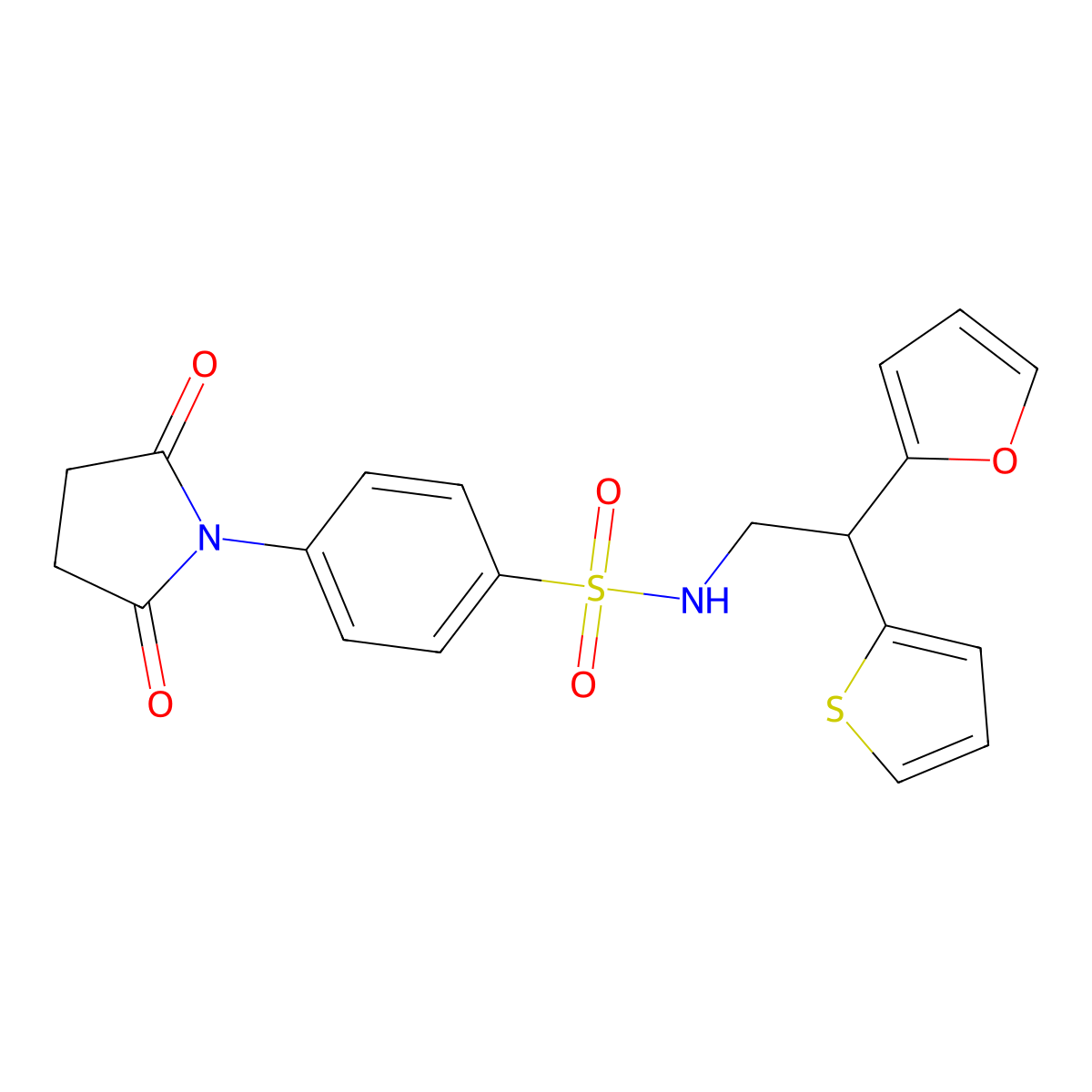 4-(2,5-dioxopyrrolidin-1-yl)-N-[2-(furan-2-yl)-2-(thiophen-2-yl)ethyl]benzene-1-sulfonamide molecular structure, CAS 2097873-13-5
