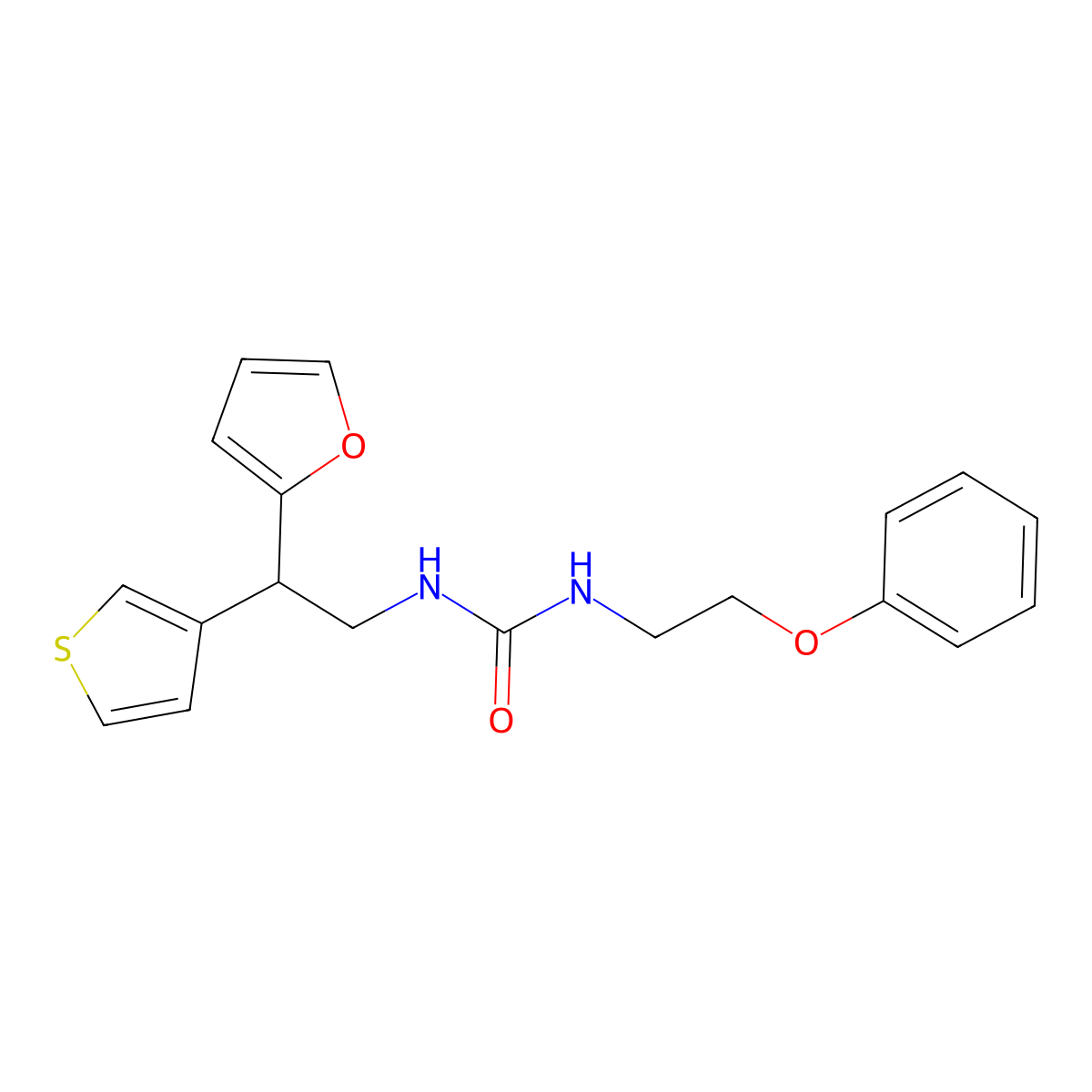 3-[2-(Furan-2-yl)-2-(thiophen-3-yl)ethyl]-1-(2-phenoxyethyl)urea molecular structure, CAS 2097873-14-6
