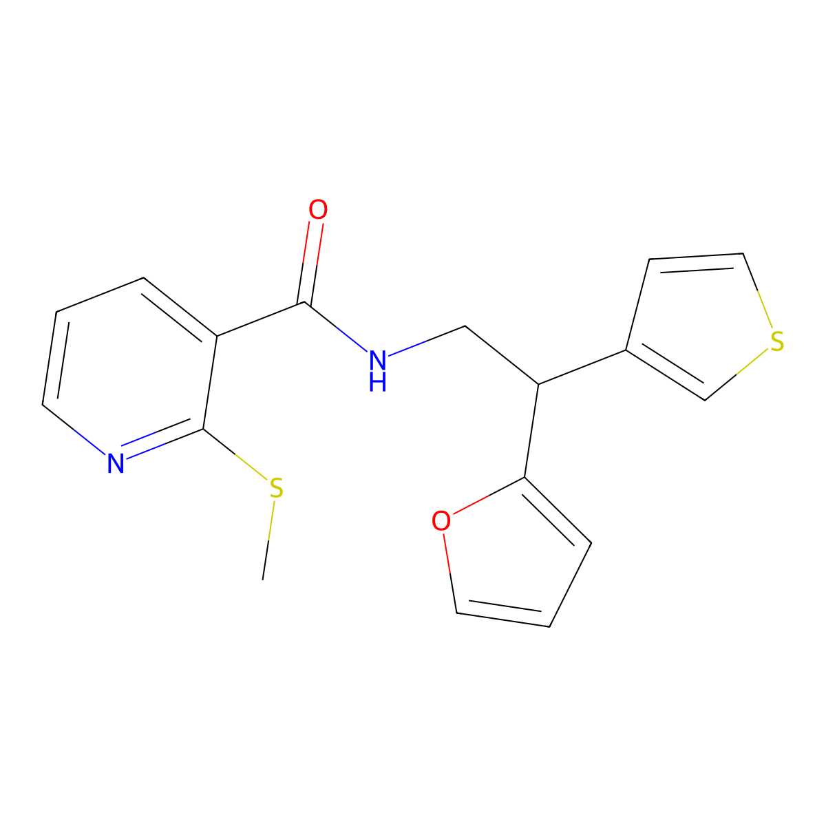 N-[2-(furan-2-yl)-2-(thiophen-3-yl)ethyl]-2-(methylsulfanyl)pyridine-3-carboxamide molecular structure, CAS 2097873-18-0