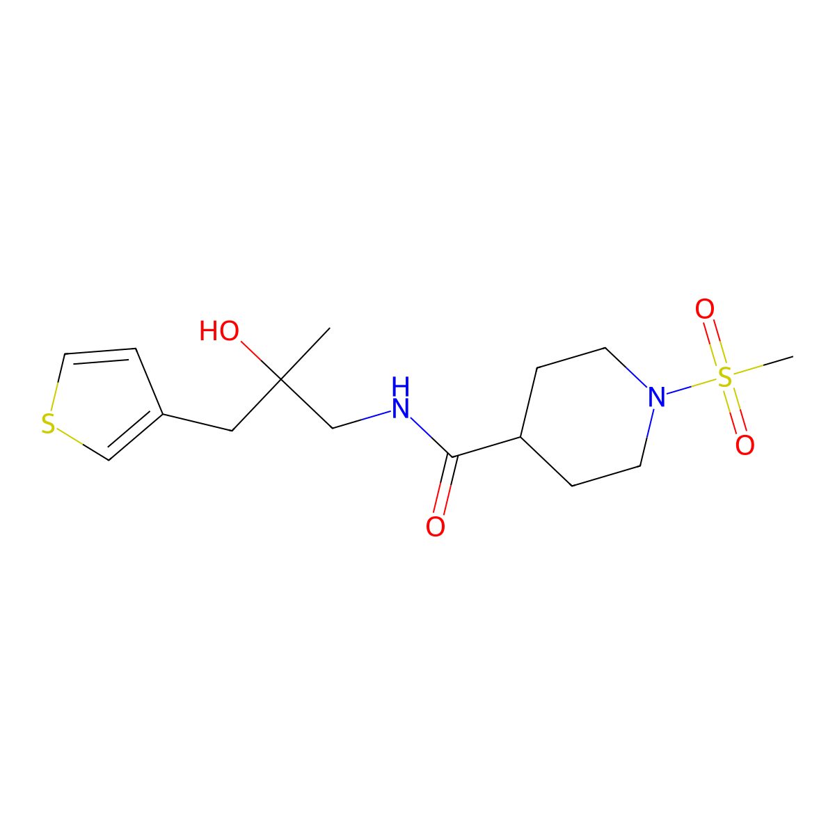 N-{2-hydroxy-2-[(thiophen-3-yl)methyl]propyl}-1-methanesulfonylpiperidine-4-carboxamide molecular structure, CAS 2097873-19-1
