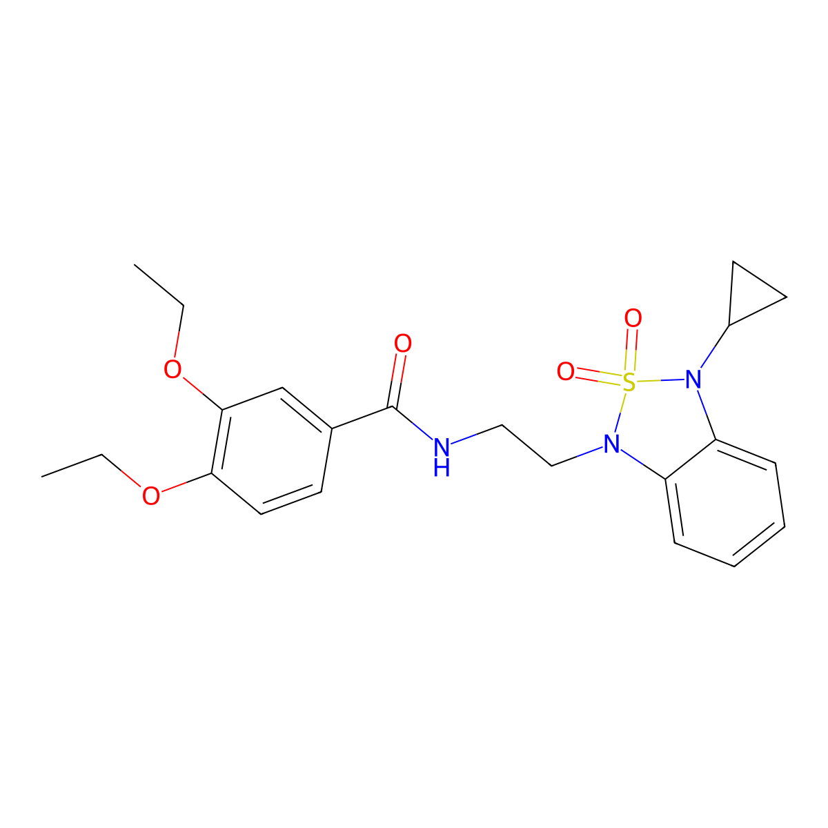 N-[2-(3-cyclopropyl-2,2-dioxo-1,3-dihydro-2lambda6,1,3-benzothiadiazol-1-yl)ethyl]-3,4-diethoxybenzamide molecular structure, CAS 2097873-30-6