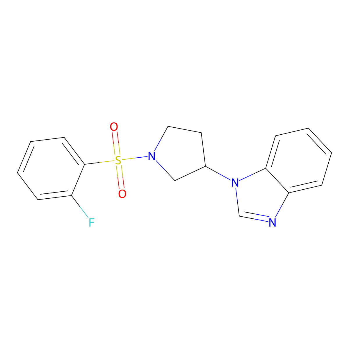 1-(1-((2-fluorophenyl)sulfonyl)pyrrolidin-3-yl)-1H-benzo[d]imidazole molecular structure, CAS 2097873-34-0