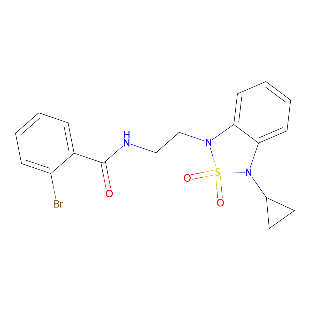 2-bromo-N-[2-(3-cyclopropyl-2,2-dioxo-1,3-dihydro-2lambda6,1,3-benzothiadiazol-1-yl)ethyl]benzamide molecular structure, CAS 2097873-36-2