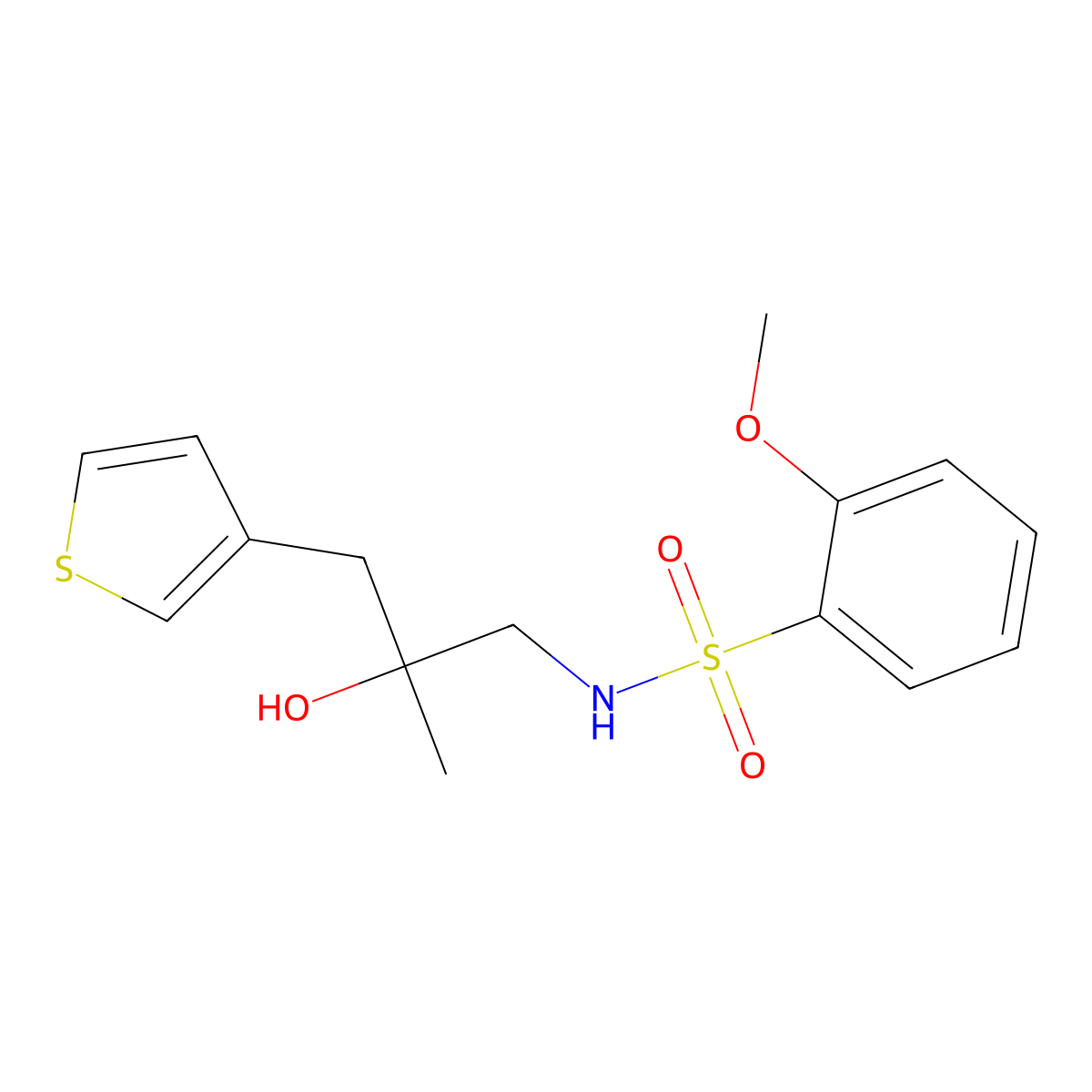 N-{2-hydroxy-2-[(thiophen-3-yl)methyl]propyl}-2-methoxybenzene-1-sulfonamide molecular structure, CAS 2097873-41-9