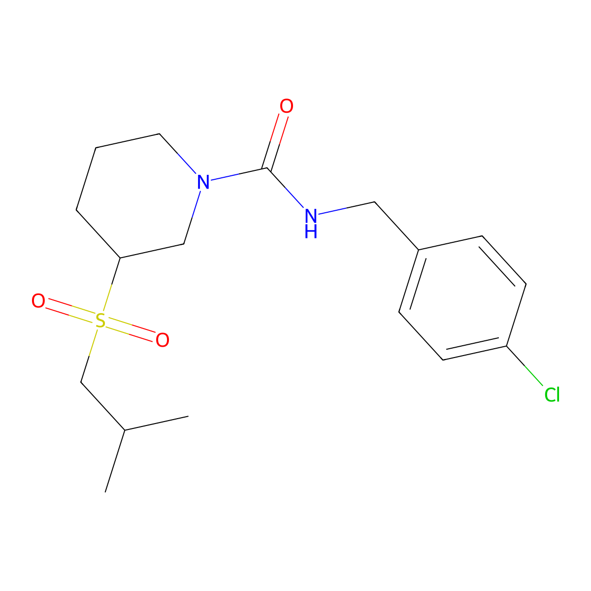 N-[(4-chlorophenyl)methyl]-3-(2-methylpropanesulfonyl)piperidine-1-carboxamide molecular structure, CAS 2097873-49-7