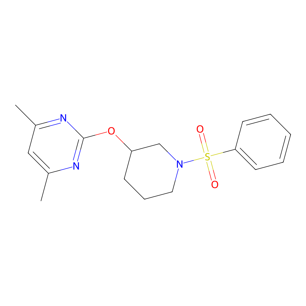 4,6-Dimethyl-2-((1-(phenylsulfonyl)piperidin-3-yl)oxy)pyrimidine molecular structure, CAS 2097873-50-0
