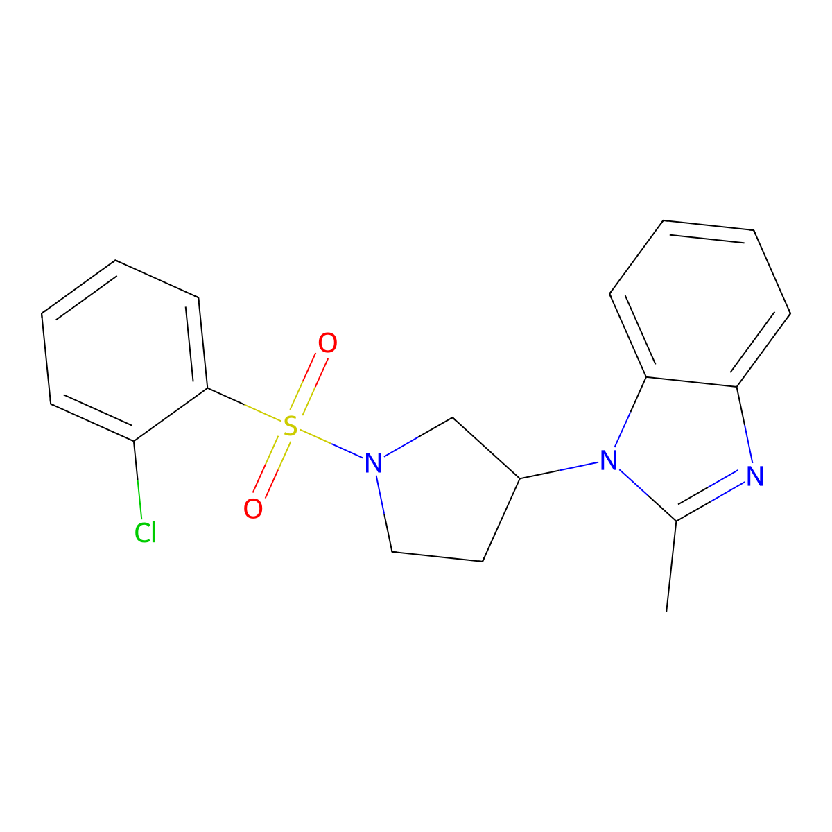 1-(1-((2-chlorophenyl)sulfonyl)pyrrolidin-3-yl)-2-methyl-1H-benzo[d]imidazole molecular structure, CAS 2097873-53-3