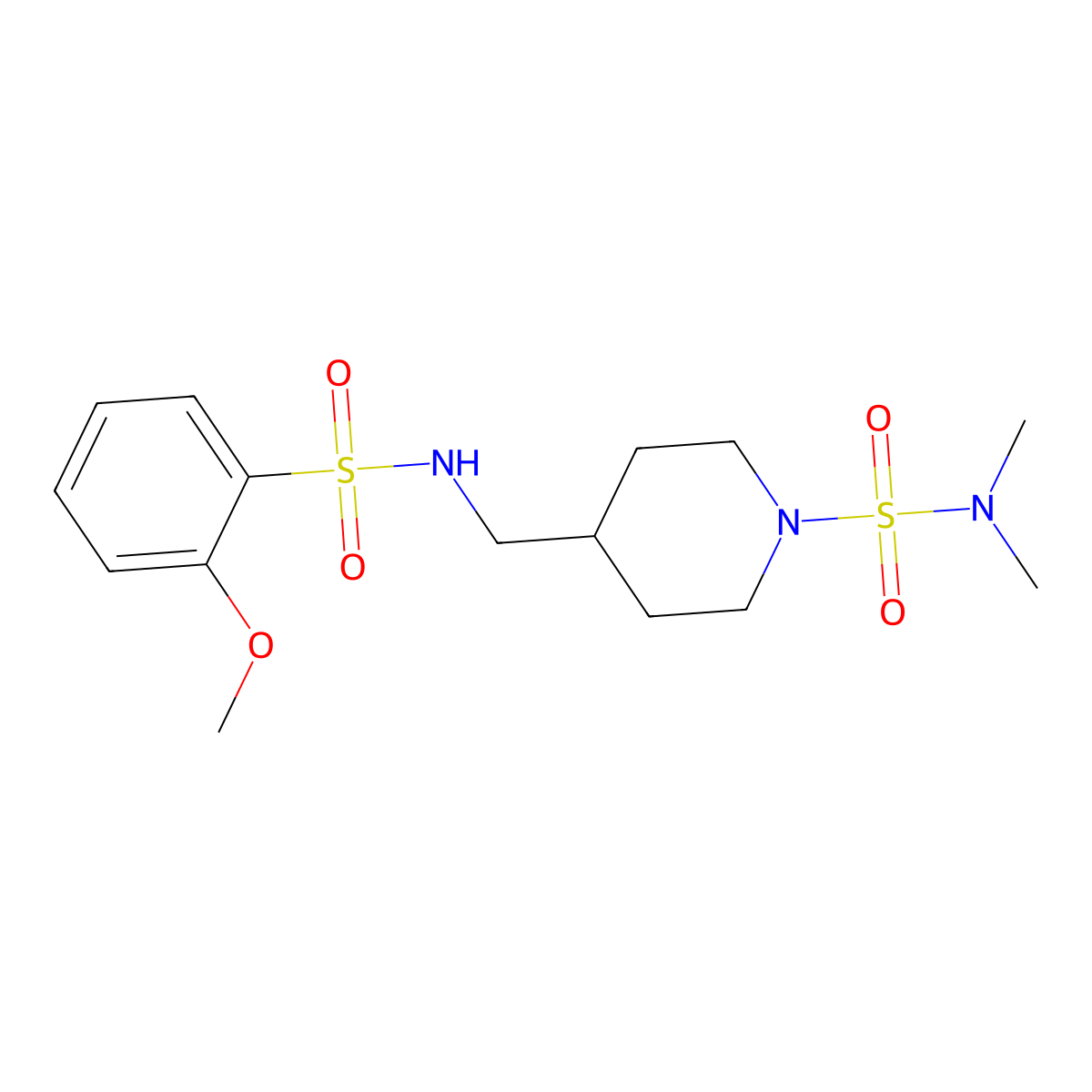 4-[(2-methoxybenzenesulfonamido)methyl]-N,N-dimethylpiperidine-1-sulfonamide molecular structure, CAS 2097873-55-5