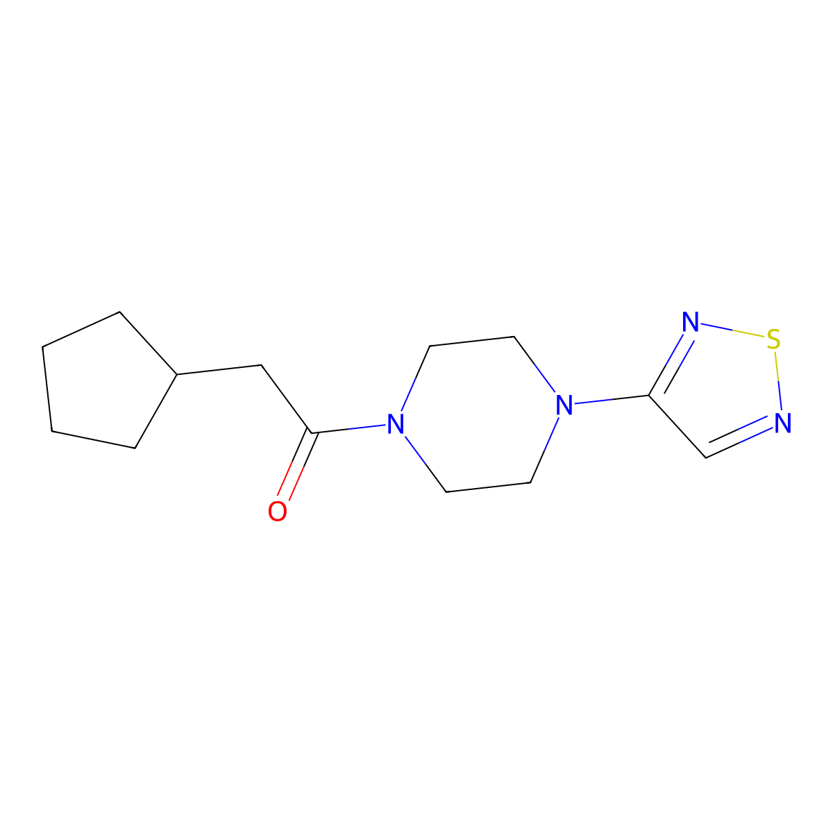 2-Cyclopentyl-1-[4-(1,2,5-thiadiazol-3-yl)piperazin-1-yl]ethan-1-one molecular structure, CAS 2097882-70-5