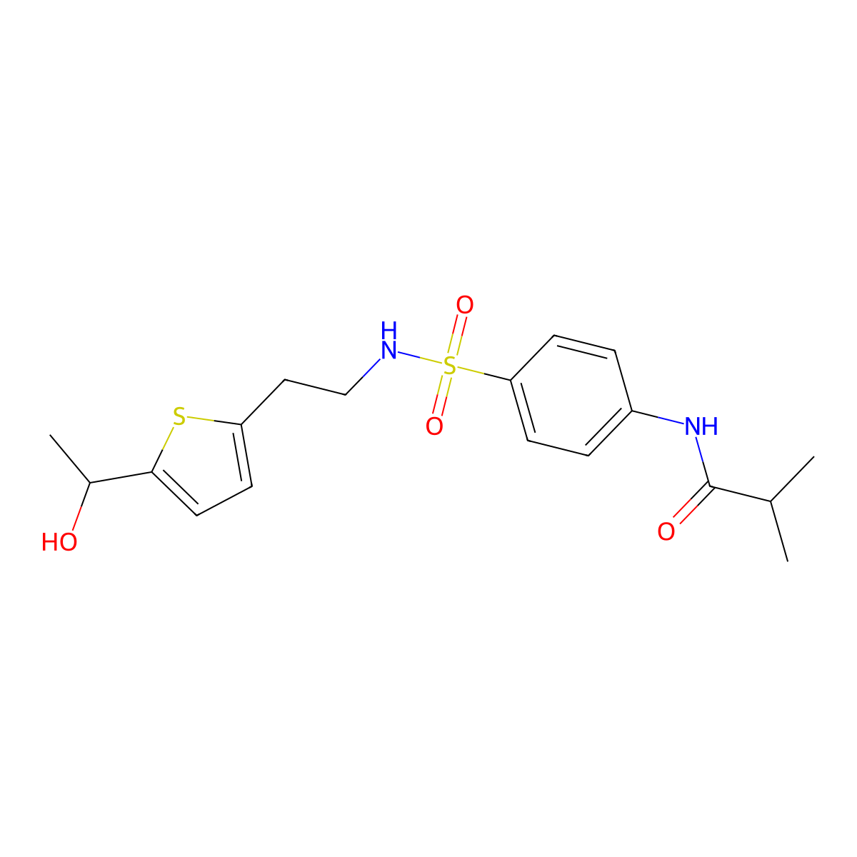 N-[4-({2-[5-(1-hydroxyethyl)thiophen-2-yl]ethyl}sulfamoyl)phenyl]-2-methylpropanamide molecular structure, CAS 2097882-72-7
