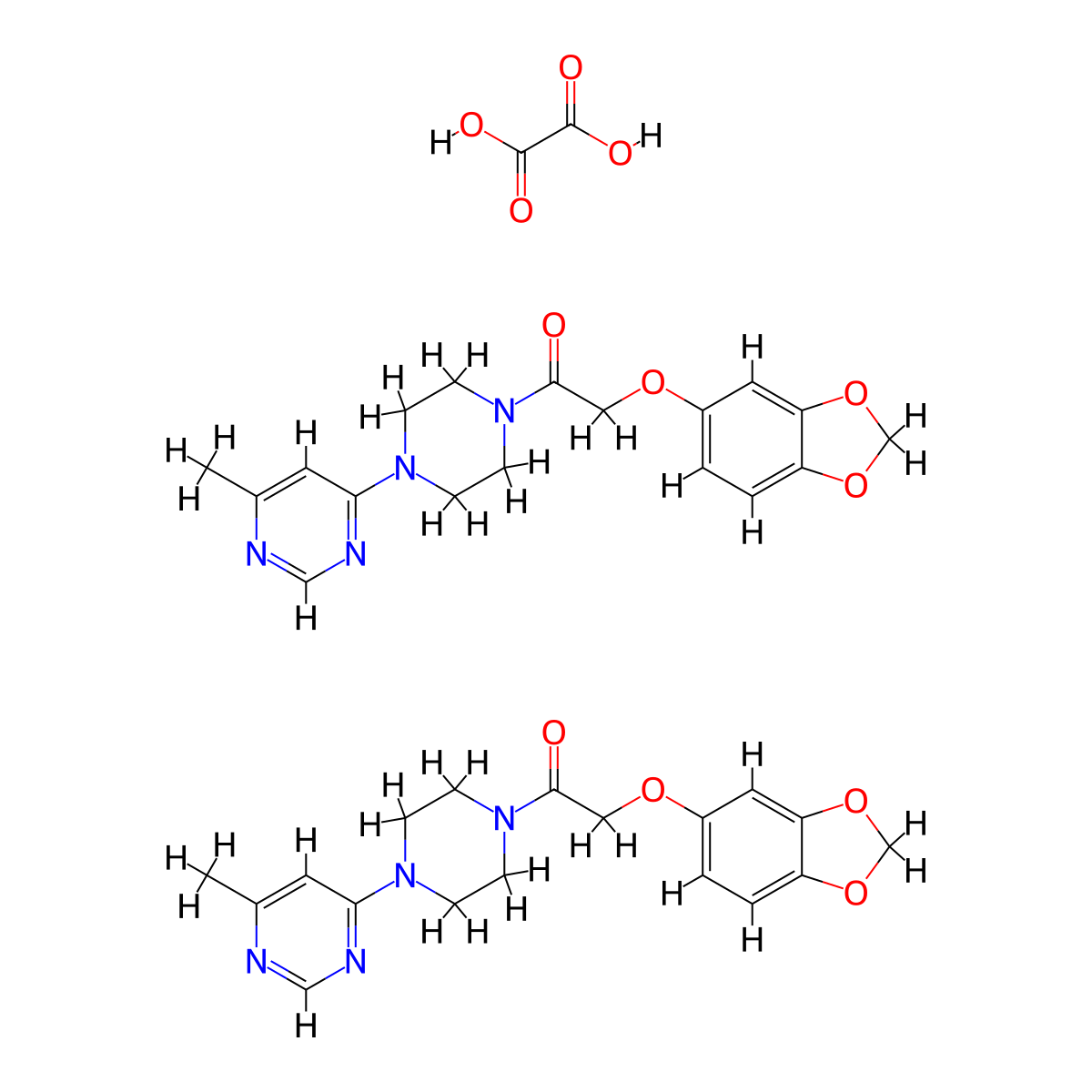 bis(2-(2H-1,3-benzodioxol-5-yloxy)-1-[4-(6-methylpyrimidin-4-yl)piperazin-1-yl]ethan-1-one); oxalic acid molecular structure, CAS 2097882-73-8
