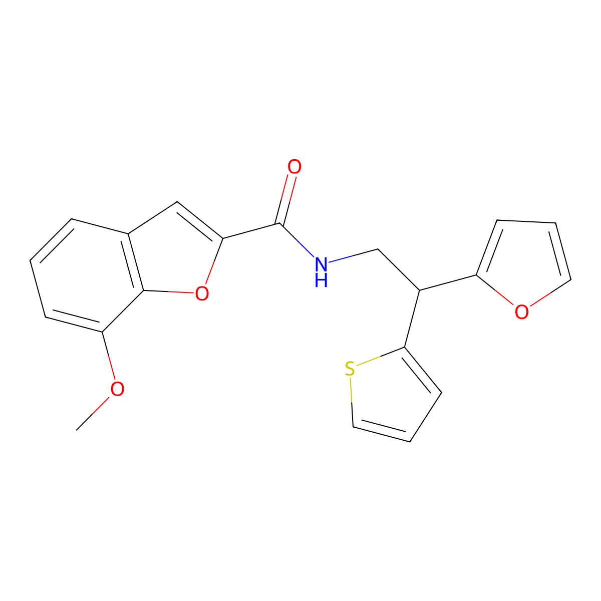 N-[2-(furan-2-yl)-2-(thiophen-2-yl)ethyl]-7-methoxy-1-benzofuran-2-carboxamide molecular structure, CAS 2097882-74-9